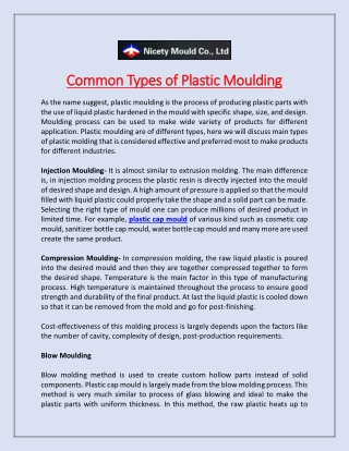 Common Types of Plastic Moulding