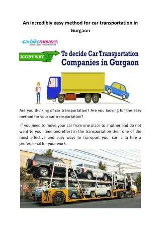 An incredibly easy method for car transportation in Gurgaon