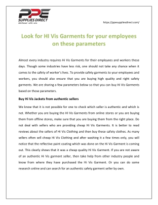 Look for HI Vis Garments for your employees on these parameters