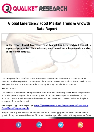 Global Emergency Food Market-Global Industry trend, Business Analysis