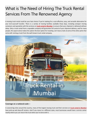 What is The Need of Hiring The Truck Rental Services From The Renowned Agency