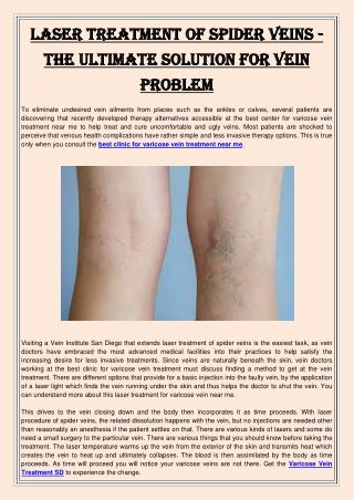 Laser Treatment of Spider Veins - The Ultimate Solution For Vein Problem