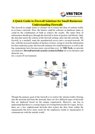A Quick Guide To Firewall Network Security System Dubai