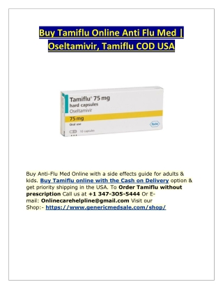 Buy Tamiflu Online Anti Flu Med  Oseltamivir, Tamiflu COD USA