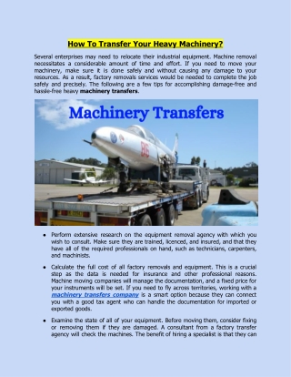 How To Transfer Your Heavy Machinery?