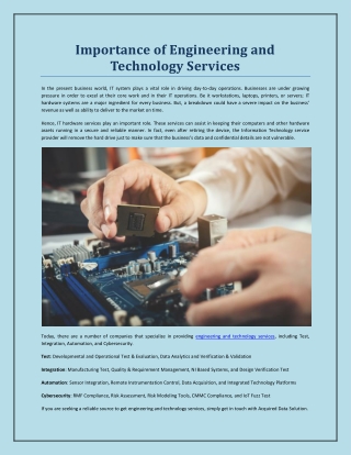 Importance of Engineering and Technology Services