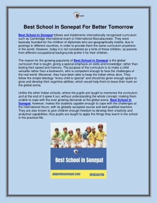 Best School in Sonepat For Better Tomorrow