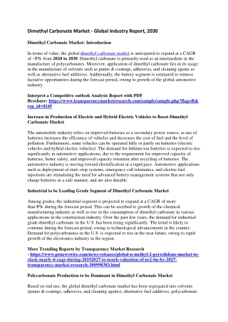 Dimethyl Carbonate Market - Global Industry Report, 2030