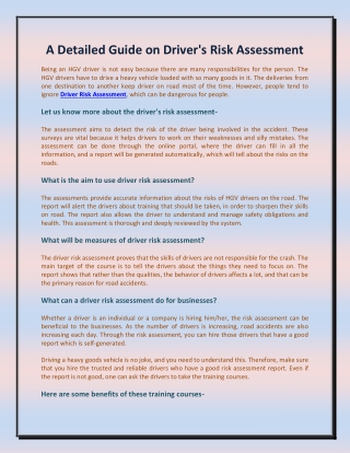 A Detailed Guide on Driver's Risk Assessment