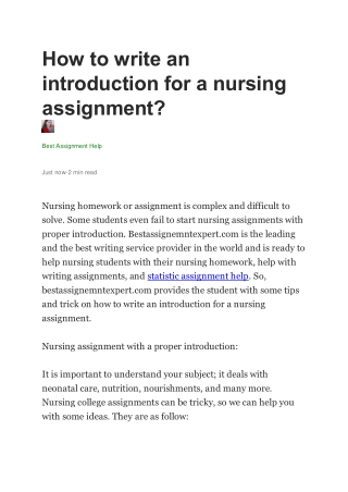 How to write an introduction for a nursing assignment