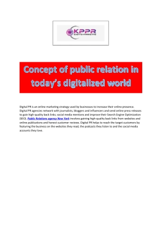 Concept of public relation in today’s digitalized world