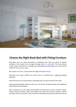 Choose the Right Bunk Bed with Fitting Furniture