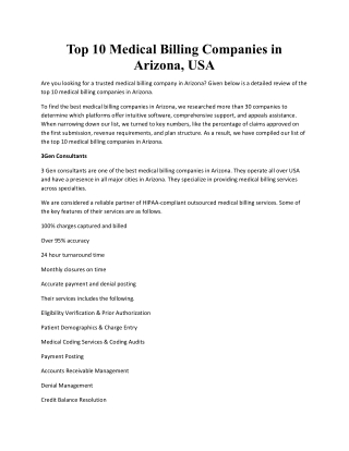 Top 10 Medical Billing Companies in Arizona - Review