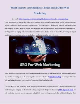 Want to grow your business Focus on SEO for web marketing