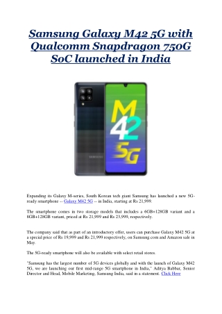 Samsung Galaxy M42 5G with Qualcomm Snapdragon 750G SoC launched in India