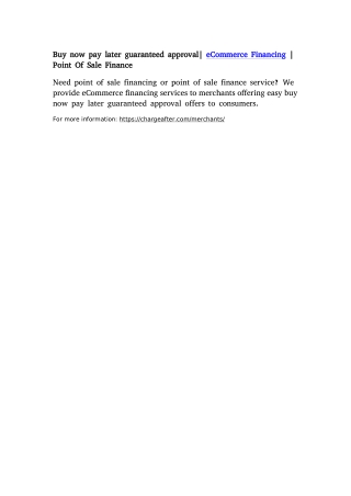 Buy now pay later guaranteed approval| Point Of Sale Financing | eCommerce Finan