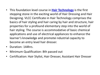 Certificate Course in Hair Technology