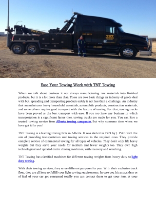 Ease Your Towing Work with TNT Towing