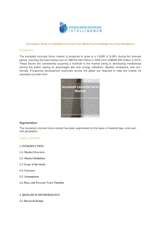 Exhaustive Study on Insulated Concrete Form Market by Knowledge Sourcing Intelligence