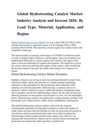 Global Hydrotreating Catalyst Market