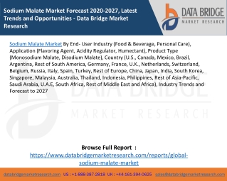 Sodium Malate Market Forecast 2020-2027, Latest Trends and Opportunities - Data Bridge Market Research