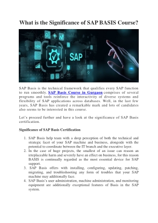 What is the Significance of SAP BASIS Course?