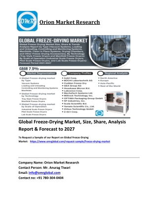 Global Freeze-Drying Market Trends, Size, Competitive Analysis and Forecast 2021