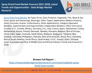 Spray Dried Food Market Forecast 2021-2028, Latest Trends and Opportunities - Data Bridge Market Research