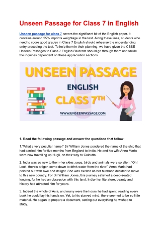 Unseen Passage for Class 7 in English