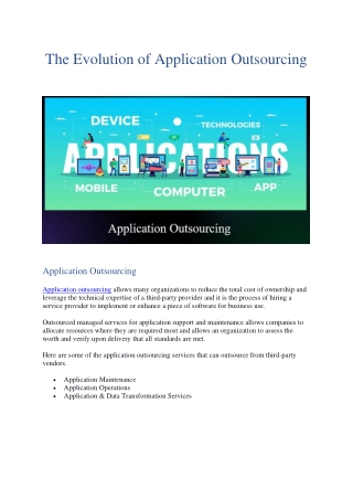 The Evolution of Application Outsourcing