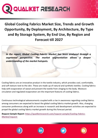 Global Cooling Fabrics Market Size, Trends and Growth Opportunity, By Deployment, By Architecture, By Type and By Storag