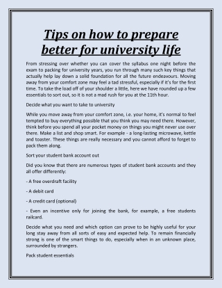 Tips on how to prepare better for university life