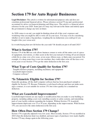 Section 179 for Auto Repair Businesses pdf