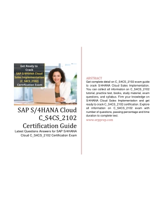 SAP S/4HANA Cloud C_S4CS_2102 Certification Guide and Questions Answers