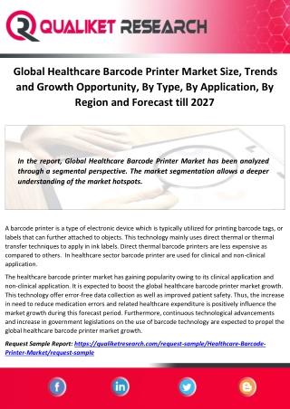 Global Healthcare Barcode Printer Market Size, Trends and Growth Opportunity, By Type, By Application, By Region and For