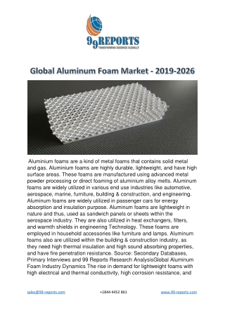 Global Aluminum Foam Market - Competitive Analysis, Syndicated Research Report,