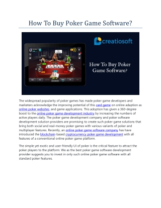 How To Buy Poker Game Software