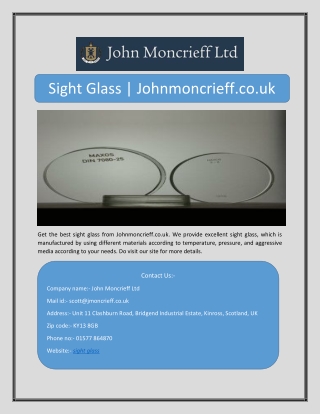 Sight Glass | Johnmoncrieff.co.uk