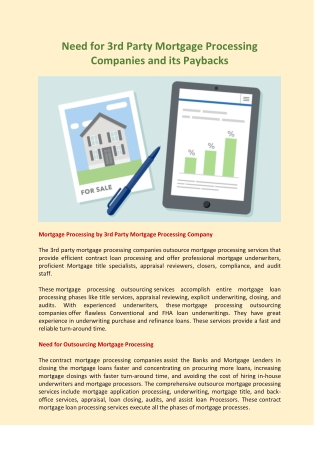 Need for 3rd Party Mortgage Processing Companies and its Paybacks