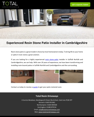 Experienced Resin Stone Patio Installer in Cambridgeshire