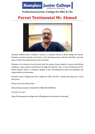 Parent Testimonial Mr. Ahmad