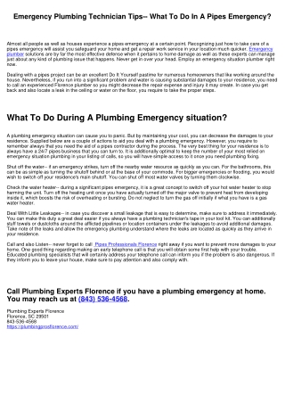 Emergency Situation Plumbing Technician Tips-- What To Do In A Pipes Emergency situation?
