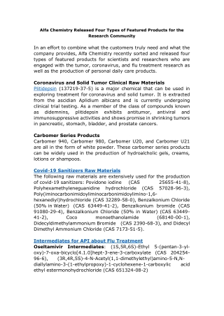 Alfa Chemistry Released Four Types of Featured Products for the Research Community