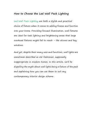 How to choose the Led Wall Pack Lighting