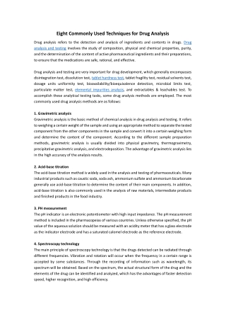 Eight Commonly Used Techniques for Drug Analysis