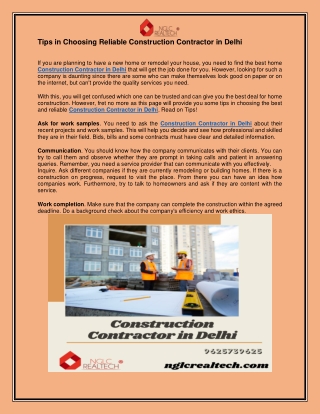 Tips in Choosing Reliable Construction Contractor in Delhi