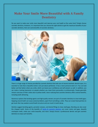 Make Your Smile More Beautiful with A Family Dentistry