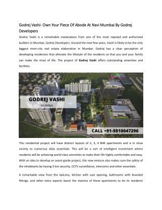 Godrej Vashi Apartments - Own Your Piece Of Abode At Navi Mumbai