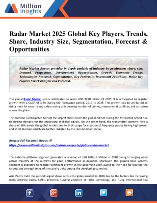 Radar Market 2025 Global Industry Trends, Growth, Share, Size And Growth