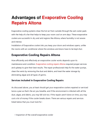 Evaporative Cooling Repairs Altona